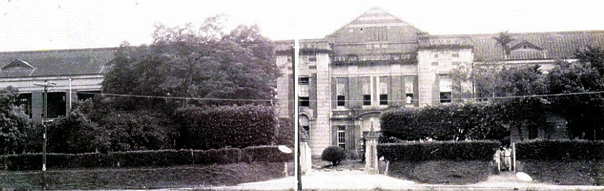 約1948年戰後初期的臺中一中第一代校門與紅樓